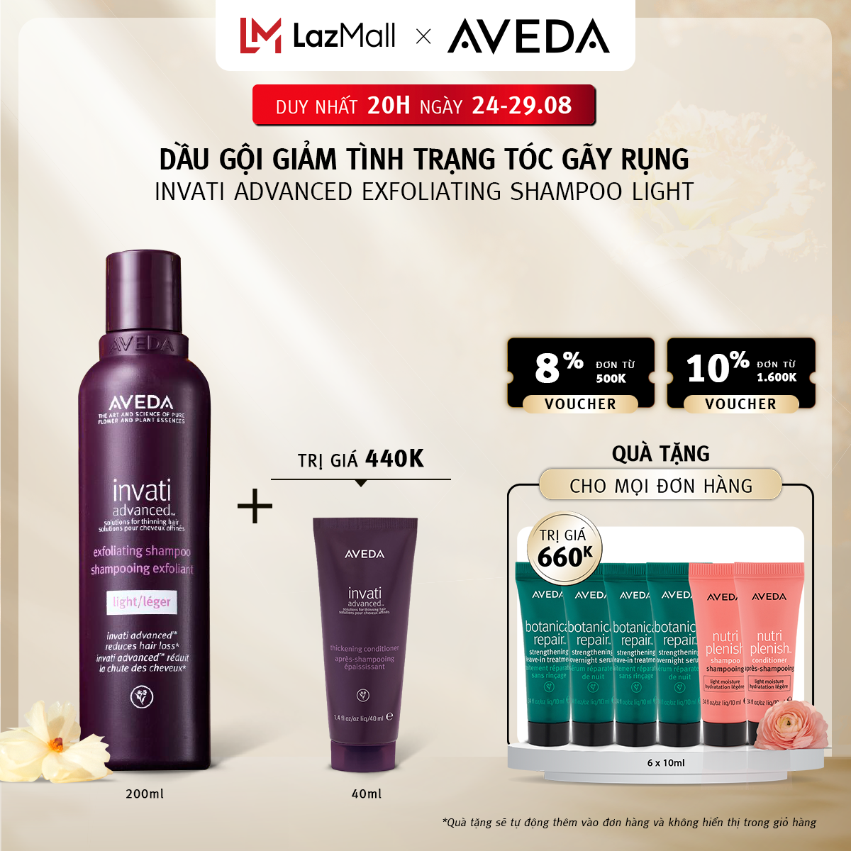 Dầu gội giảm tình trạng tóc gãy rụng Aveda Invati Advanced™ Exfoliating Shampoo Light - Dành cho tóc thưa mảnh, da đầu thường - dầu 200ML