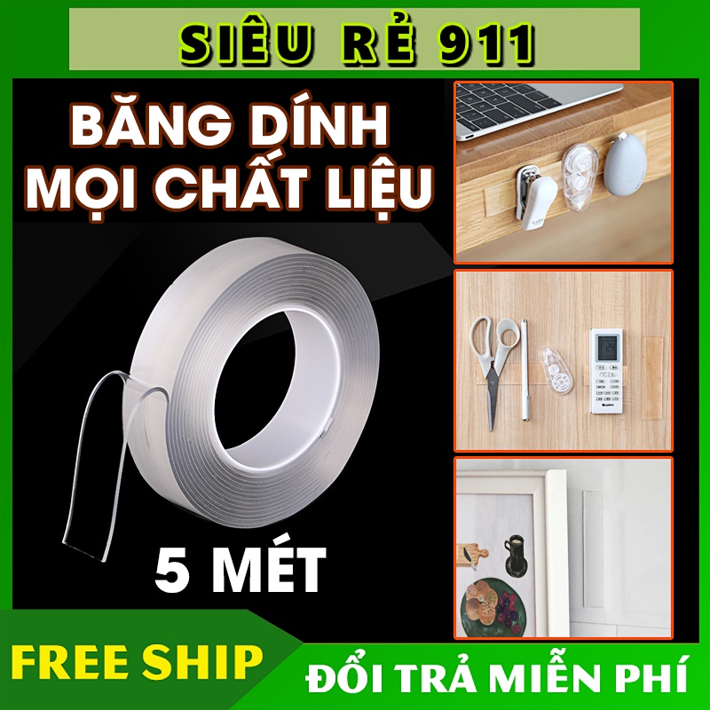 Cuộn Băng Keo Dẻo 2 Mặt 5 mét SIÊU DÍNH, Chịu Lực Cao, Độ Dính Chắc