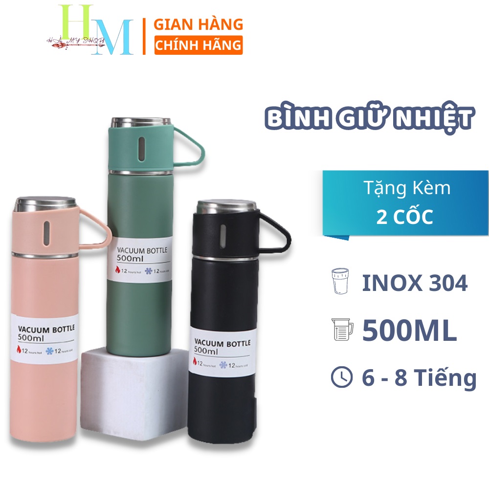 Bình giữ nhiệt, bình giữ nhiệt 500ml tặng kèm 2 cốc sang trọng, bình đựng nước giữ nhiệt inox 304 bình nước học sinh bình nước