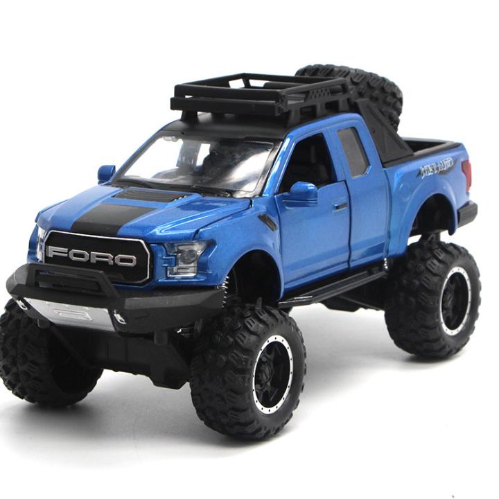 Đồ chơi xe mô hình ô tô bán tải Ford offroad bằng sắt tỉ lệ 1:32 có âm thanh động cơ và đèn xe mở được các cửa