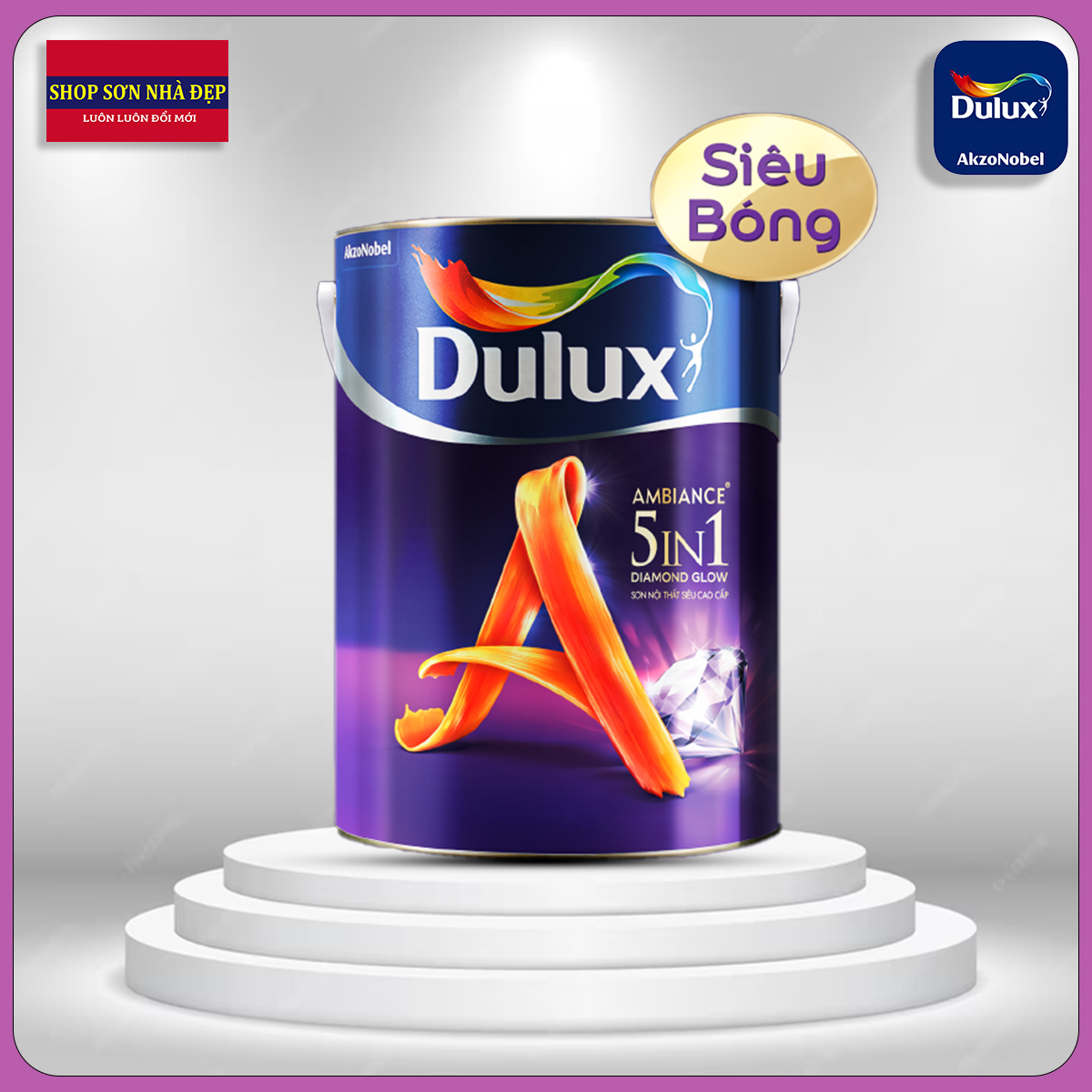 5 Lít Sơn nước nội thất Siêu cao cấp Dulux 5in1 Bề mặt bóng