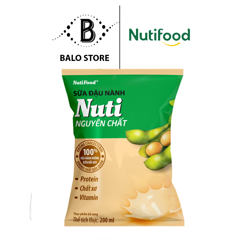 Sữa đậu nành Nuti Nguyên Chất Bịch 200ml NSDN01LA - Thương Hiệu NUTIFOOD - BALO STORE