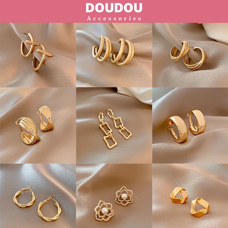 Bông tai nữ hot trend Doudou Khuyên tai tròn kim loại cá tính phong cách Âu Mỹ sang chảnh thời trang EH004