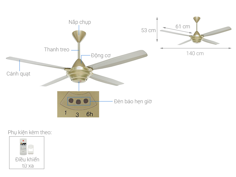 Quạt trần KDK 4 cánh M56XR 59W