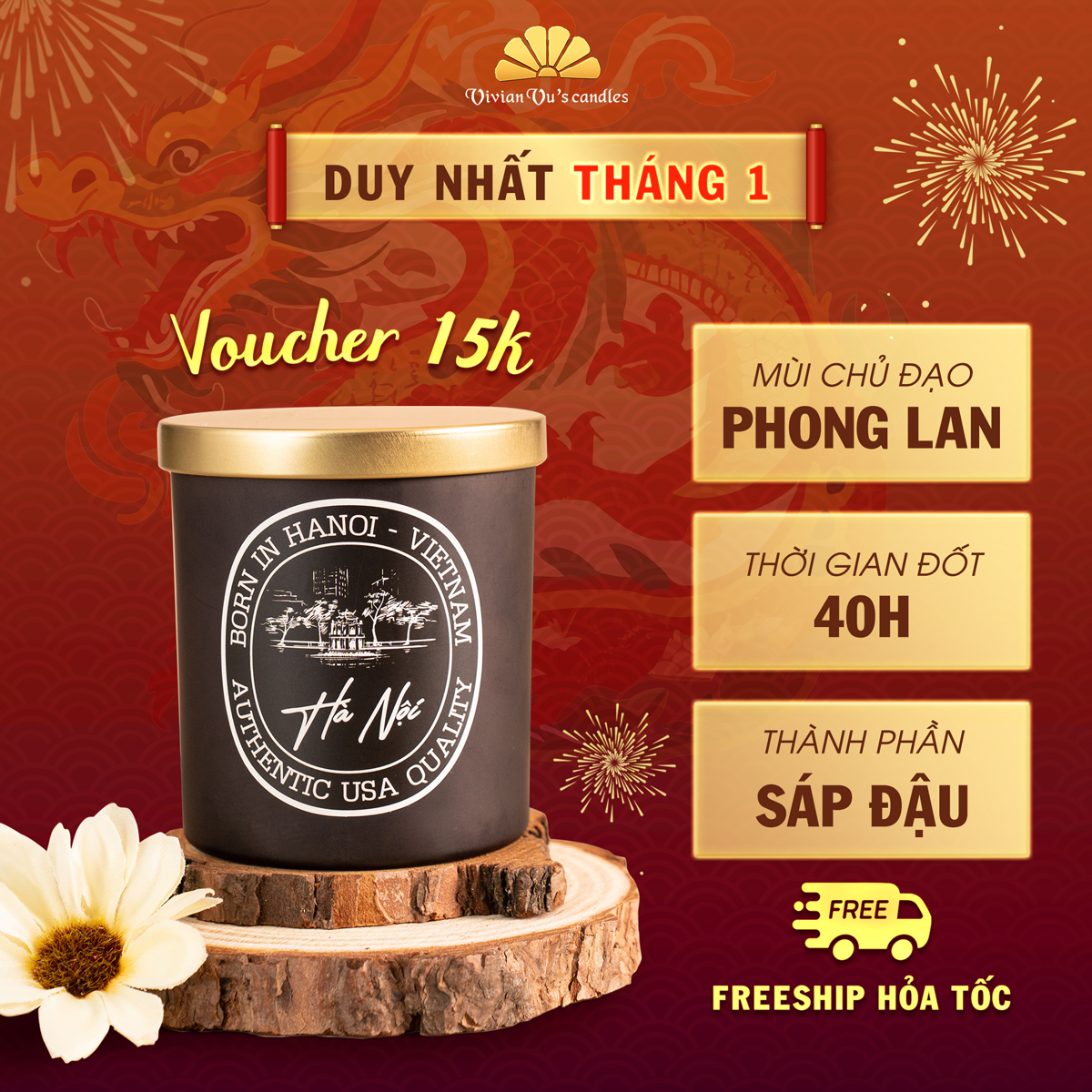 Nến thơm cao cấp hà nội vivian vivian vu's candles hũ 220gr mùi hương orchids - nến thơm sáp đậu nành relaxing thư giãn