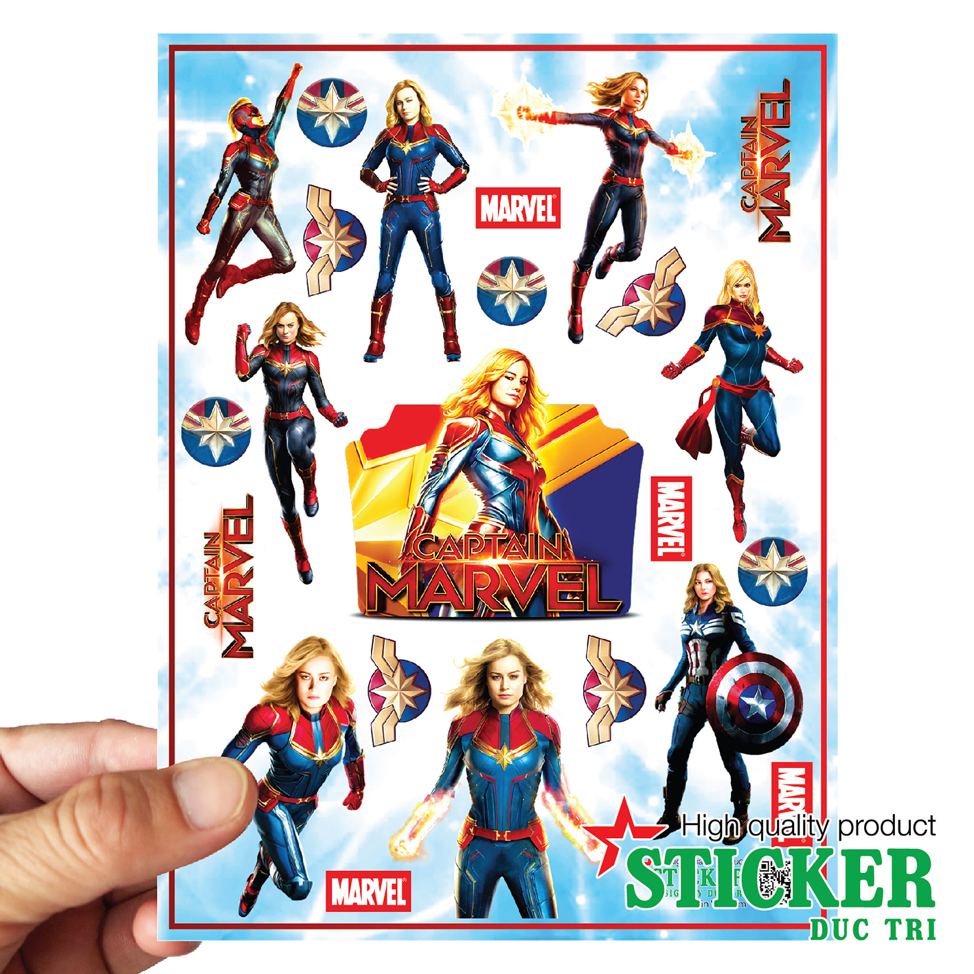 [HCM]Bộ Sticker CAPTAIN MARVEL Miếng dán được cắt sẳn có màng bảo vệ chống nước chống trầy. Dùng dán trang trí lên điện thoại nón bảo hiểm xe hơi laptop