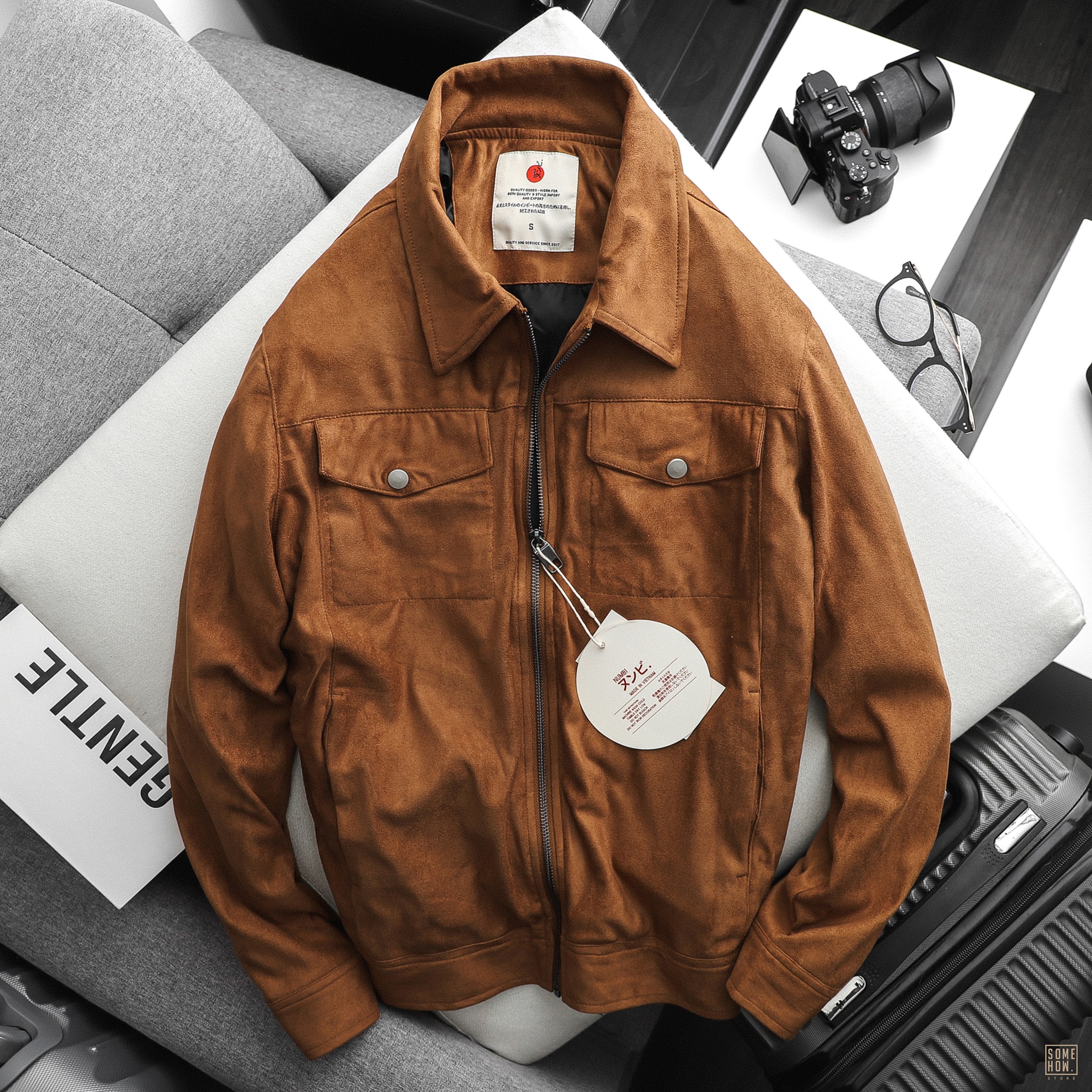 Numbi Áo Khoác Da Lộn Nâu