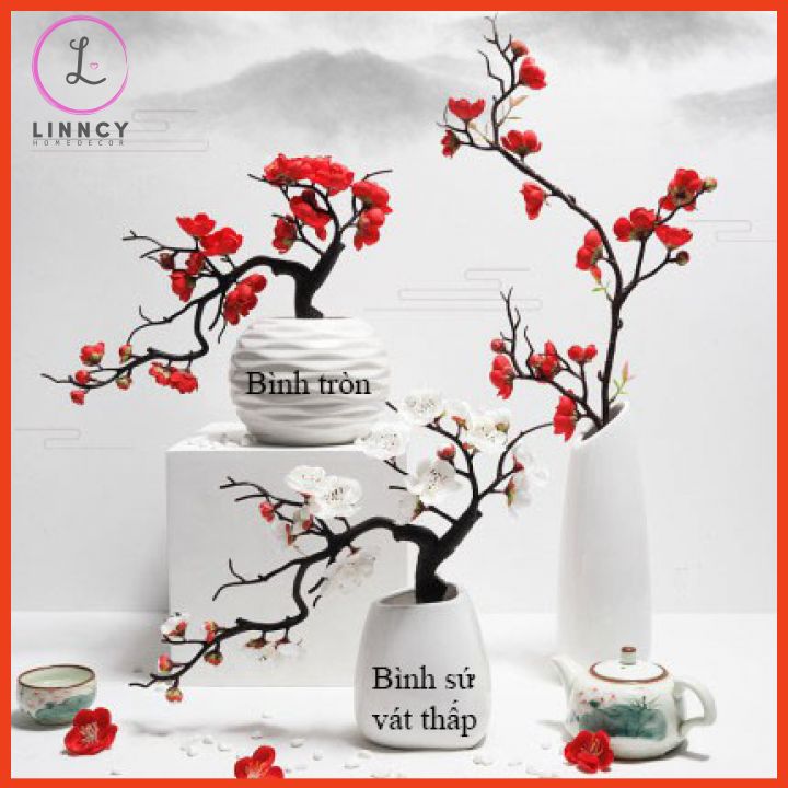 Chậu đào bonsai dáng thác đổ để bàn, giá sách, kệ tủ, làm đạo cụ chụp ảnh
