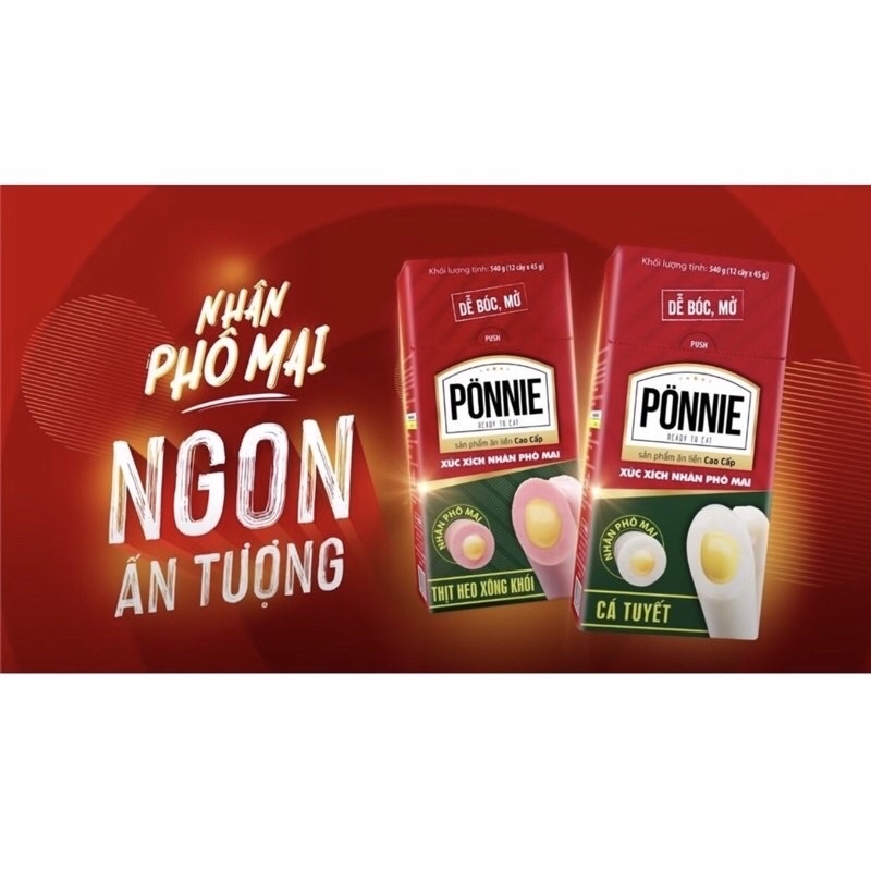 1 Hộp 12 cây xúc xích Ponnie nhân phô mai siêu ngon