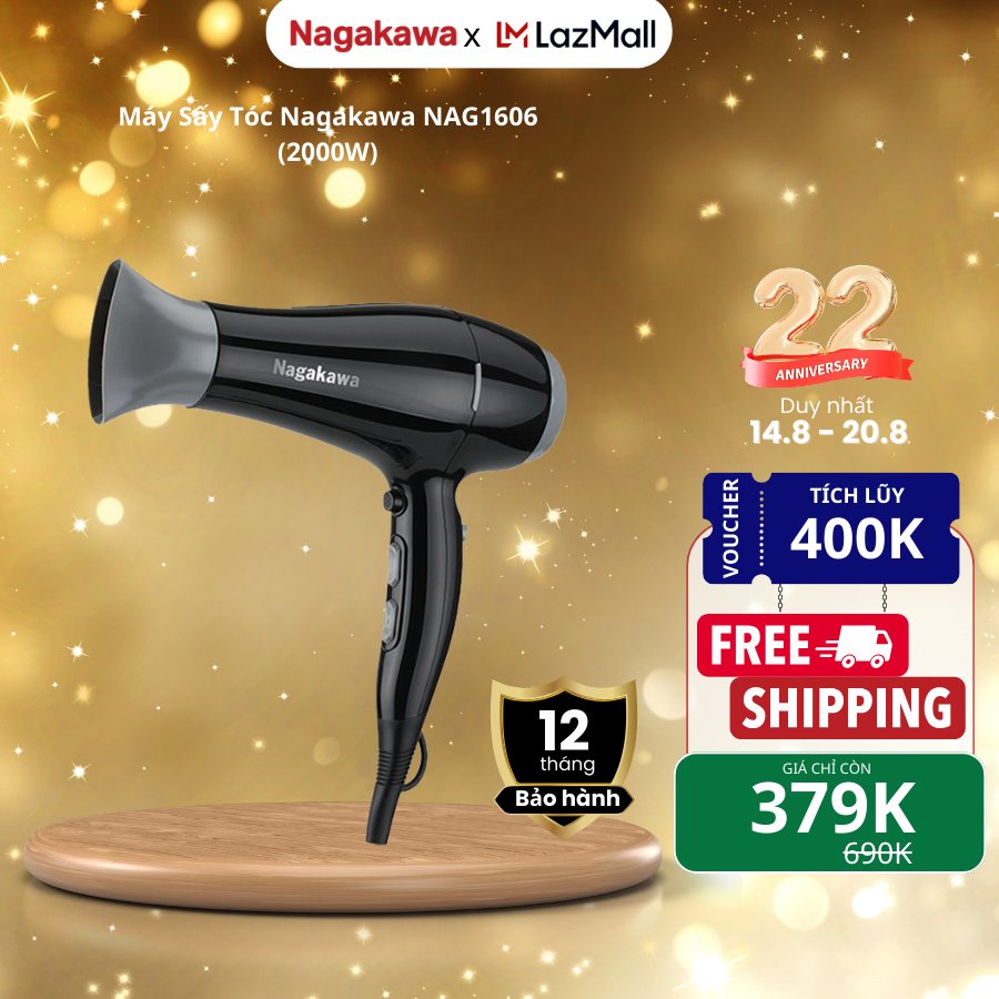Máy sấy tóc nagakawa nag1604 - nag1606 công suất lớn, có chế độ sấy bảo vệ tóc tránh hư tổn