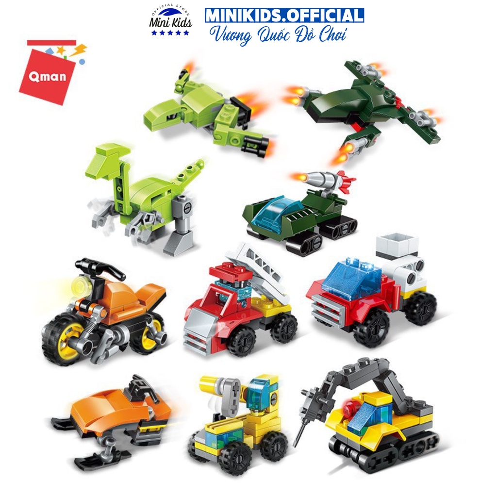 Đồ chơi lego xếp hình Qman 2102 - quân đoàn viễn chinh biến ảo - ghép hình oto, máy bay, khủng long - Đồ chơi MiniKids