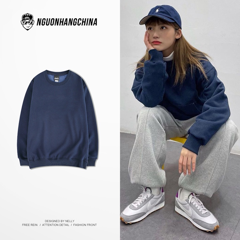 Áo Sweater Nelly Heybig trơn màu xanh than