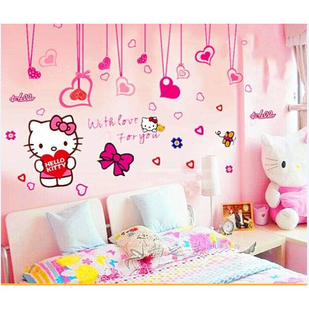 Decal Dán Tường cho bé gái Combo Hello Kitty - Pvc Vinyl