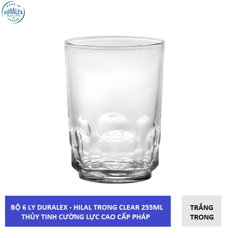 Bộ 6 ly d1018a duralex - hilal trong clear 255ml thủy tinh cường lực cao cấp pháp