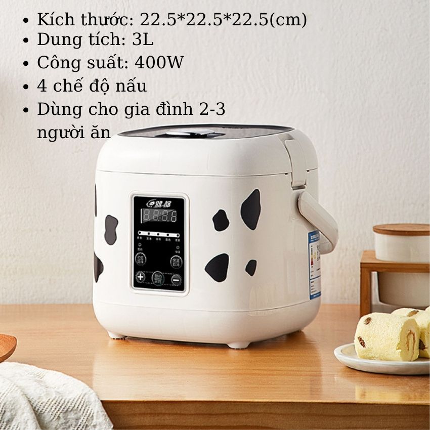 Nồi cơm điện mini đa năng 3l nấu cơm, nấu canh, nấu lẩu, làm bánh cho gia đình 3-5 người