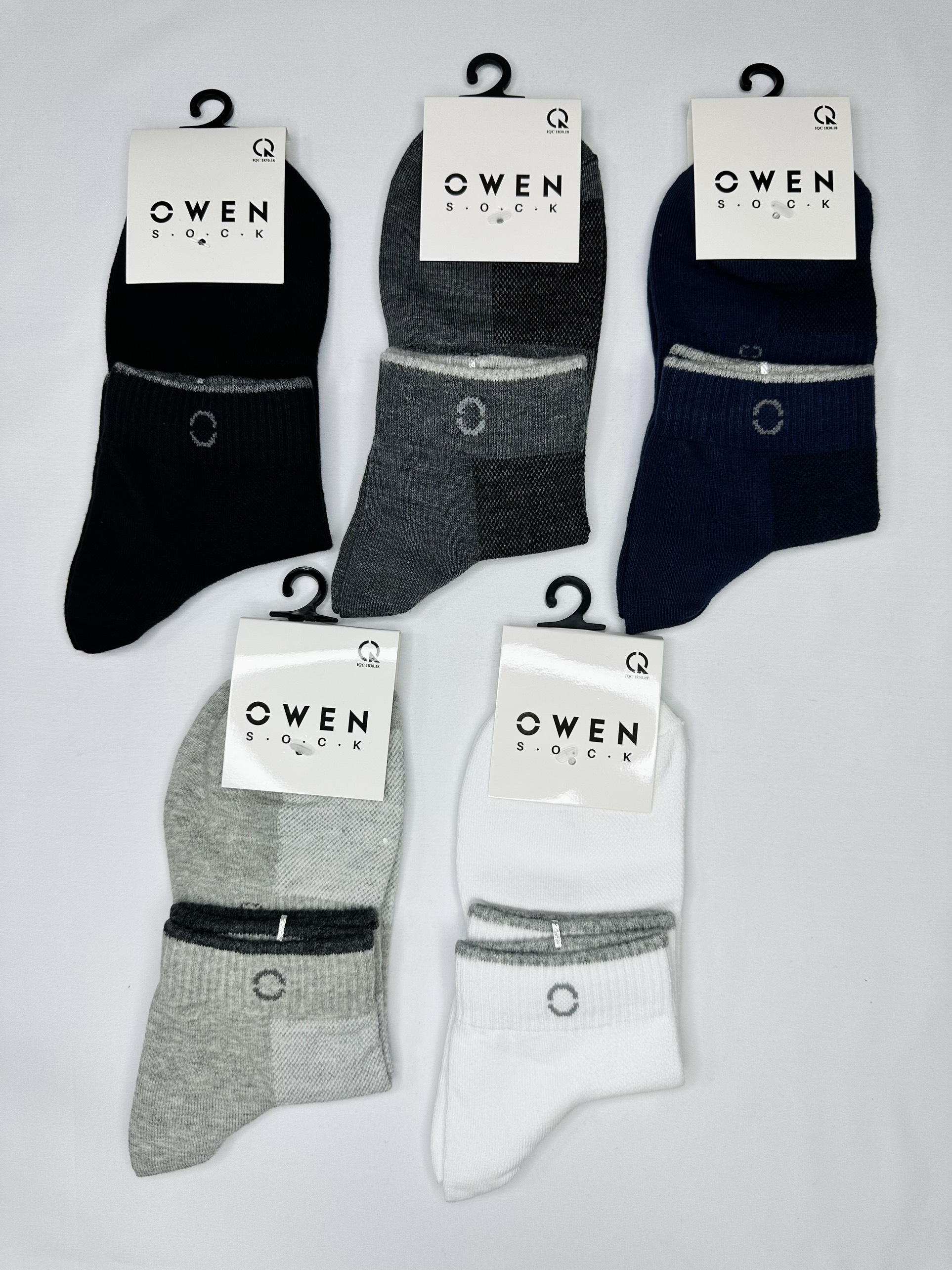  OWEN - Tất cổ trung phối viền cổ nam Owen 100% cotton khử mùi 