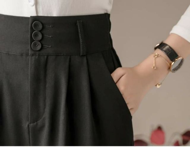 Quần baggy nữ , Quần baggy lưng cao 3 khuy