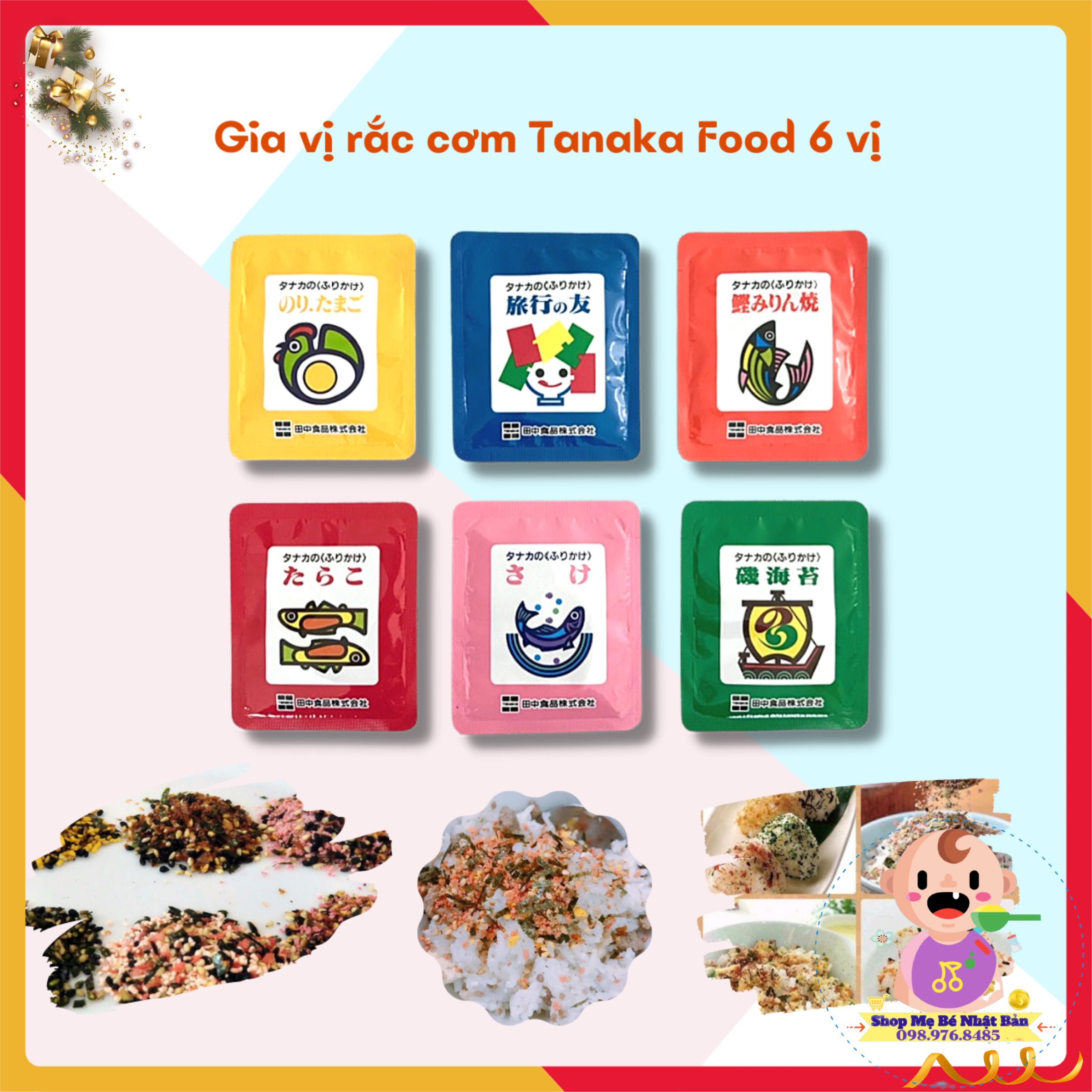 Gia vị rắc cơm tanaka food 6 vị 30 gói 75g nhật bản - lẻ 1 gói nhỏ 1 vị