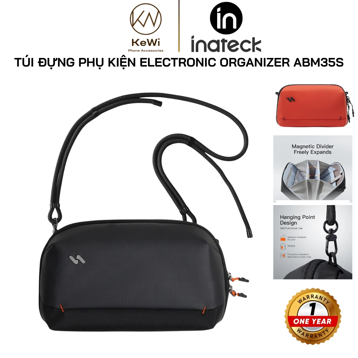 Túi Đựng Phụ Kiện Công Nghệ Inateck ABM35S 20 Ngăn Accordion, Khóa YKK, Kháng Nước, Đựng Cáp Sạc Củ Sạc Dự Phòng