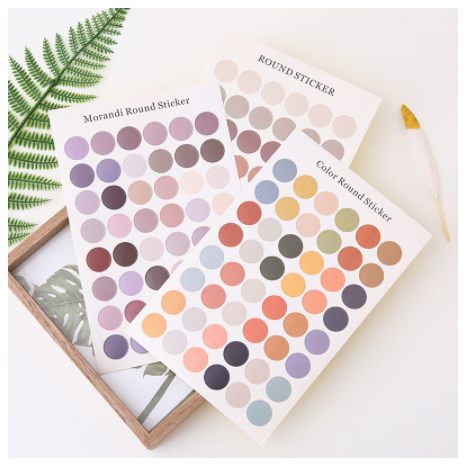 Bộ 48 sticker tròn Morandi Round nhiều màu sắc trang trí sổ, buller journal