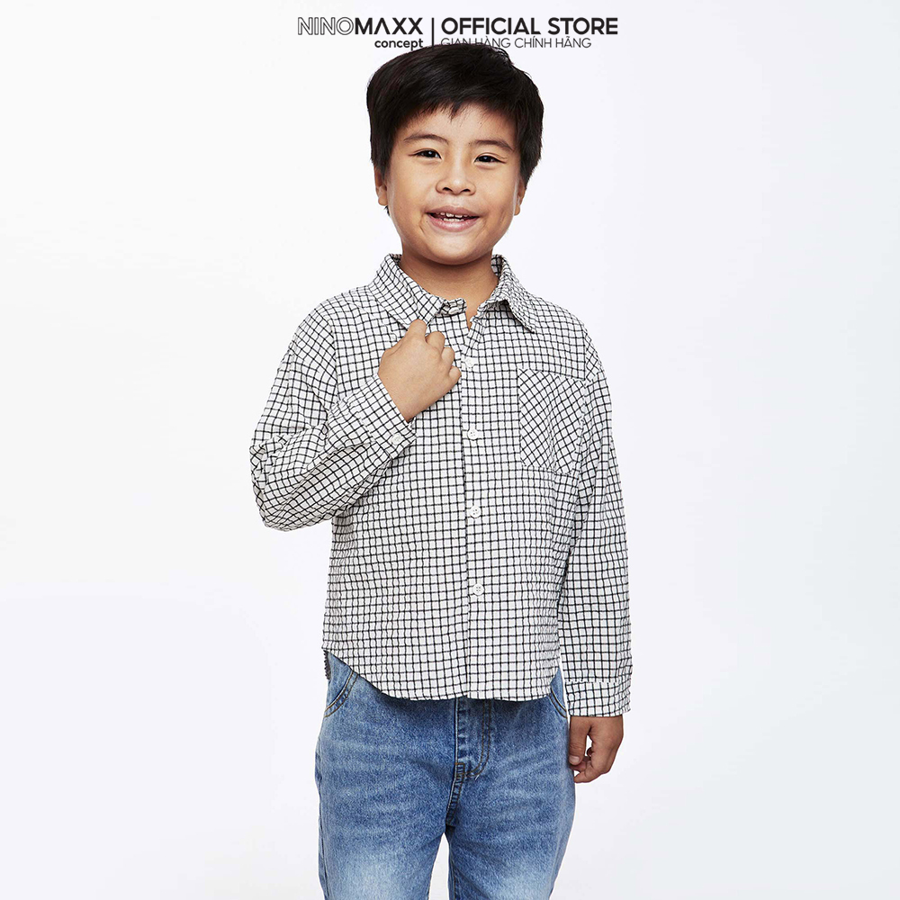 Ninomaxx kids áo sơ mi sọc bé trai tay dài 1910204