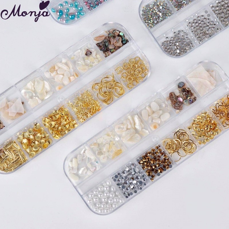Khay cham dài mix xà cừ sỏi siêu đẹp tạo kiểu cho móng HOT