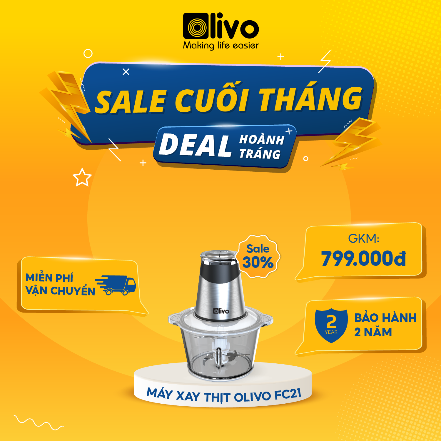Máy xay thịt thực phẩm đa năng olivo fc21 cao cấp - thương hiệu mỹ