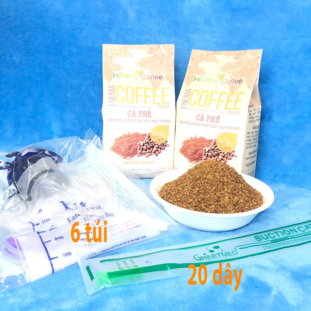 Combo 1kg Cà phê hữu cơ Enema Coffee + 6 túi truyền + 20 dây