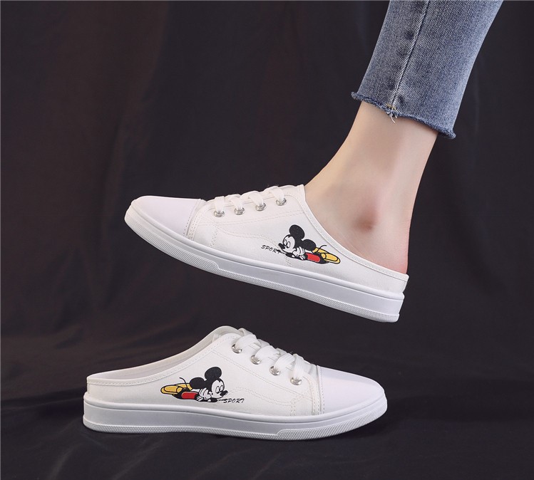 Giày sục nữ vải mềm êm chân đế cao 2cm màu trắng đen