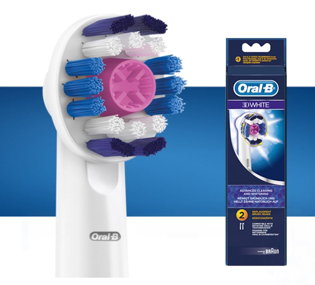 Set 2 Đầu Bàn Chải Điện 3D White Oral B - Công Dụng Làm Trắng Và Sạch Mảng Bám Kẽ Răng - Hàng Đức - 3D White Replacement Heads