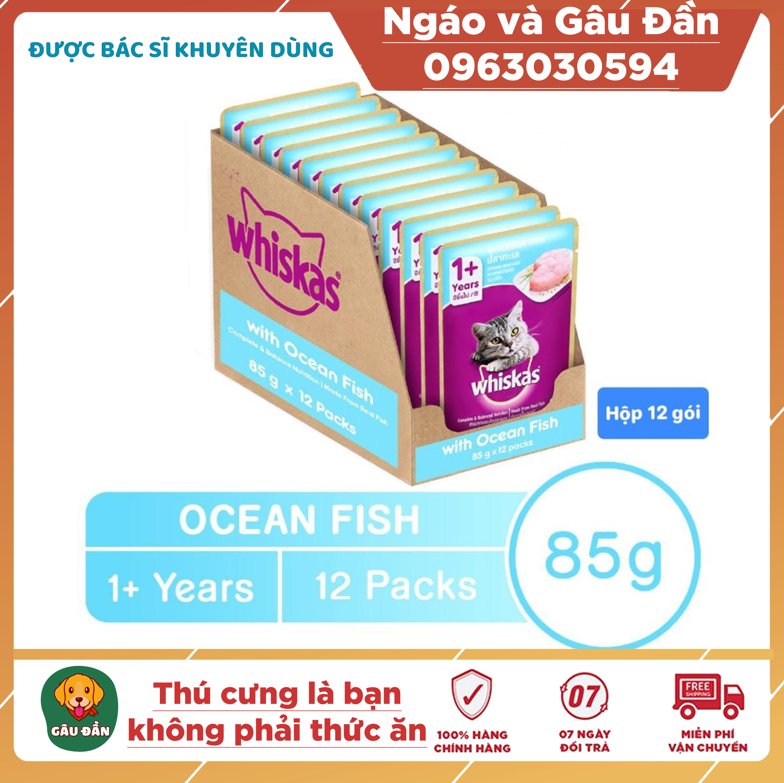 Combo 12 gói Thức ăn Pate Whiskas cho mèo trưởng thành 85gr Vị Cá biển - Thức ăn cho mèo Pate whiskas