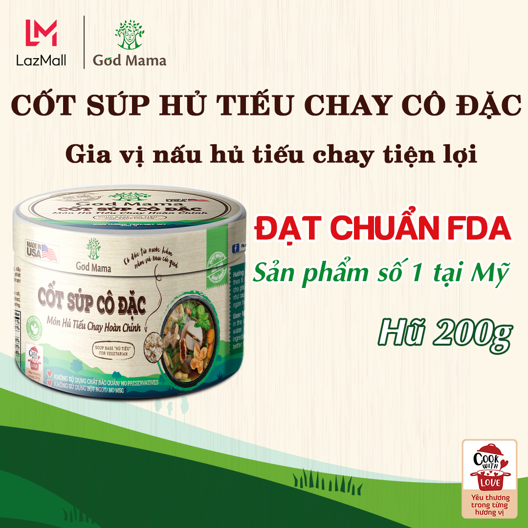 [CP] Cốt Súp Cô Đặc Hủ Tiếu Chay (200g) - Món Hủ Tiếu Chay Hoàn Chỉnh - Gia vị nấu hủ tiếu chay tiện lợi -  Tiêu chuẩn FDA tốt cho sức khỏe - Sản phẩm số 1 tại Mỹ - Thương Hiệu God Mama (200gram