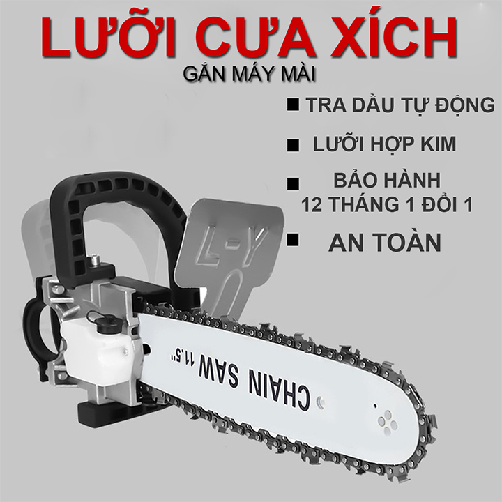 [ RẺ VÔ ĐỊCH ] Lưỡi cưa xích gắn máy mài Chainsaw - Kèm bình tra dầu tự động - Giúp biến mấy mài thành máy cưa