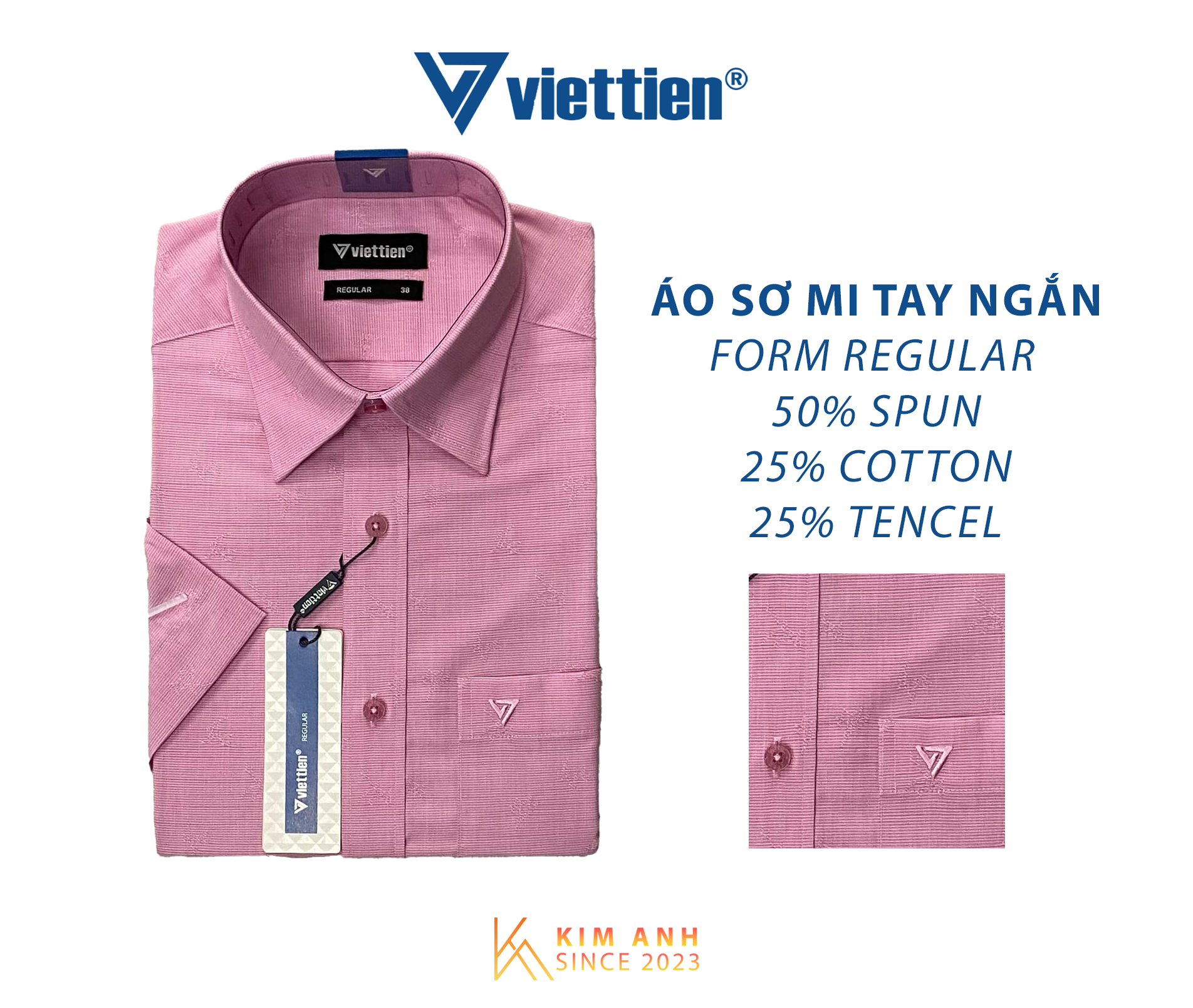 Áo sơ mi tay ngắn lai bầu Việt tiến [1P0290]