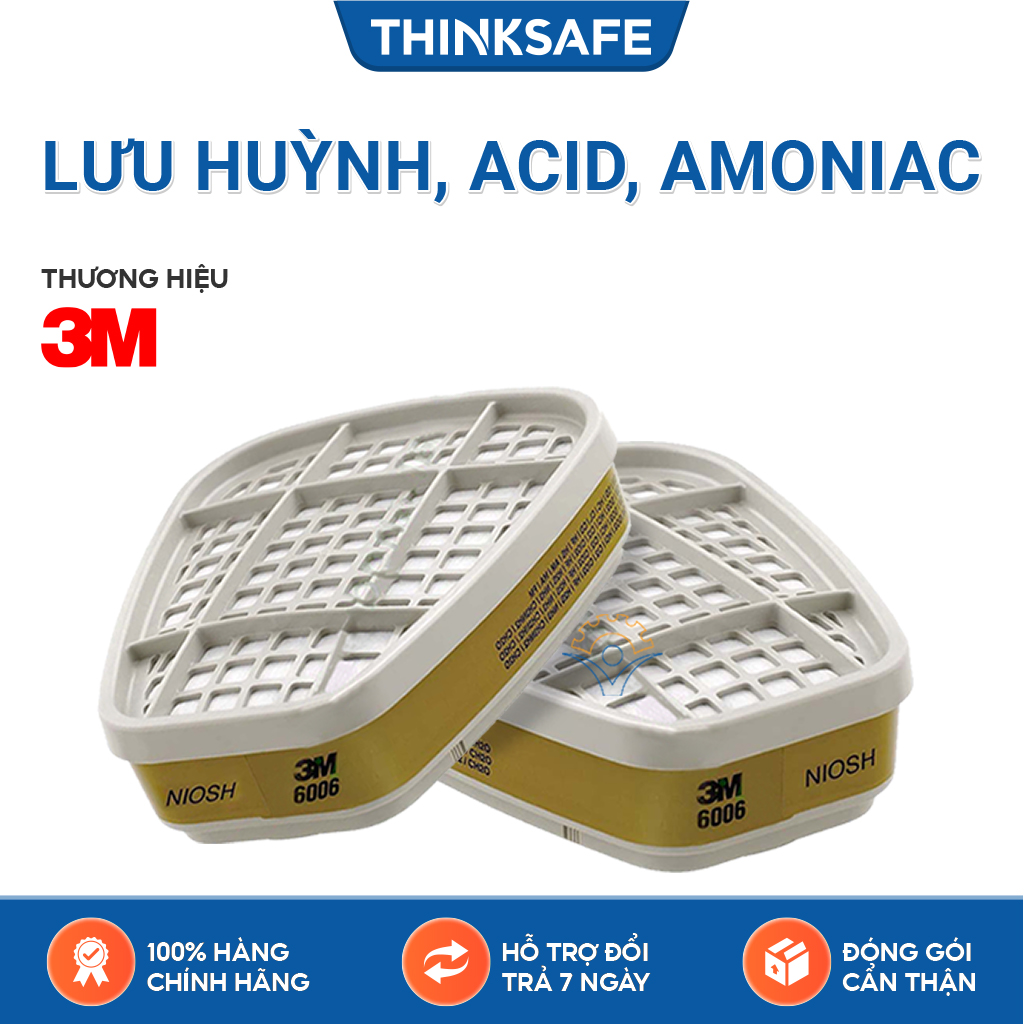 Phin lọc 3m 6006 - phin lọc hơi hóa chất hữu cơ - axit chuyên dùng cho mặt nạ 3m 6200, 3m 7502, 3m 6800 - 3m chính hãng - bảo hộ thinksafe