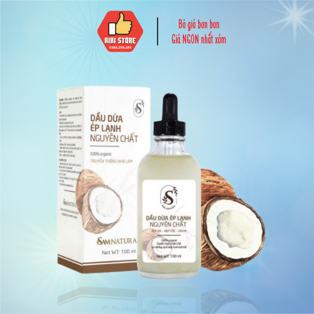 Dầu dừa hữu cơ ép lạnh nguyên chất Sam Natural 100ml - Dầu dừa dưỡng mi, dưỡng tóc, dưỡng da
