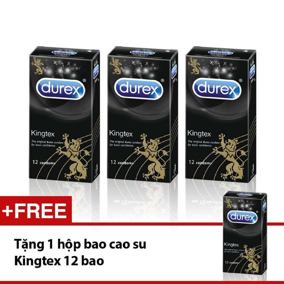 [HCM][Mua 3 Tang 1] Bo 3 hop Bao cao su Durex Kingtex  om khit 12 pcs.Tang 1 hop cung loai 12pcs