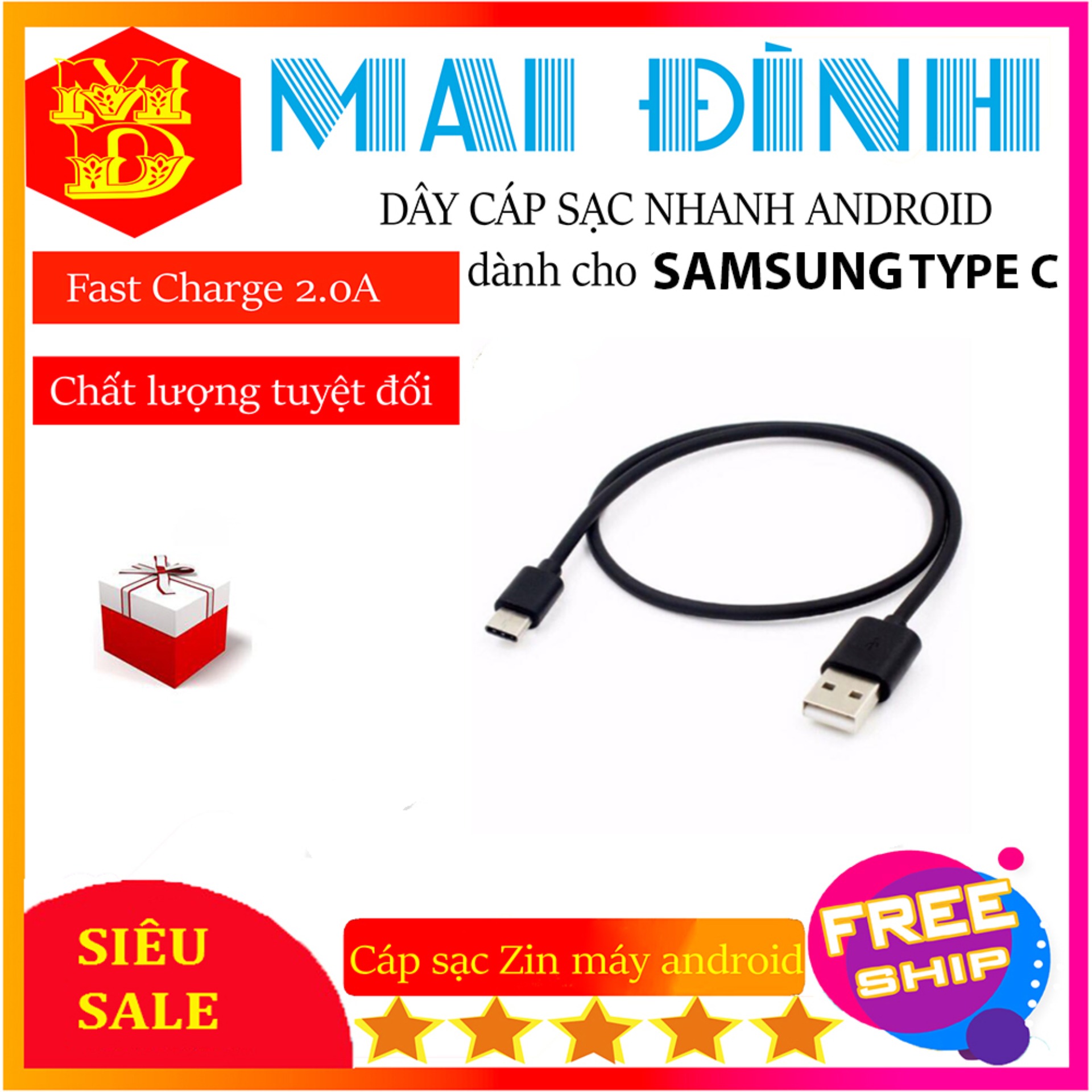 Cáp sạc nhanh type c zin thương hiệu mai đình dành cho sam sung s8/s8+ s9/s9+ note 8
