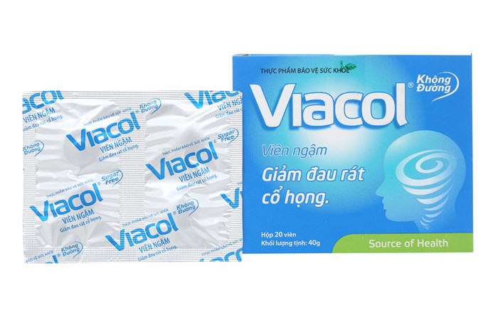 Viên ngậm giảm đau rát họng Viacol không đường hộp 20 viên