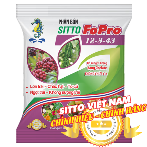 Phân bón lá NPK hòa tan Sitto FoPro 12-3-43+TE gói 100g