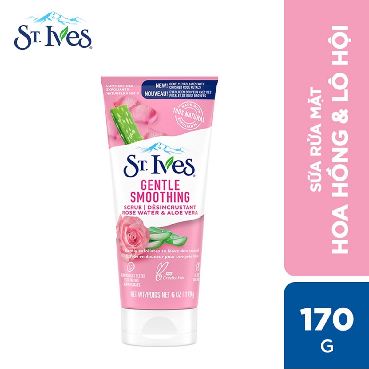 Sữa rửa mặt tẩy tế bào chết hoa hồng và lô hội rose water and aloe vera gentle smoothing scrub st.ives 170 gram
