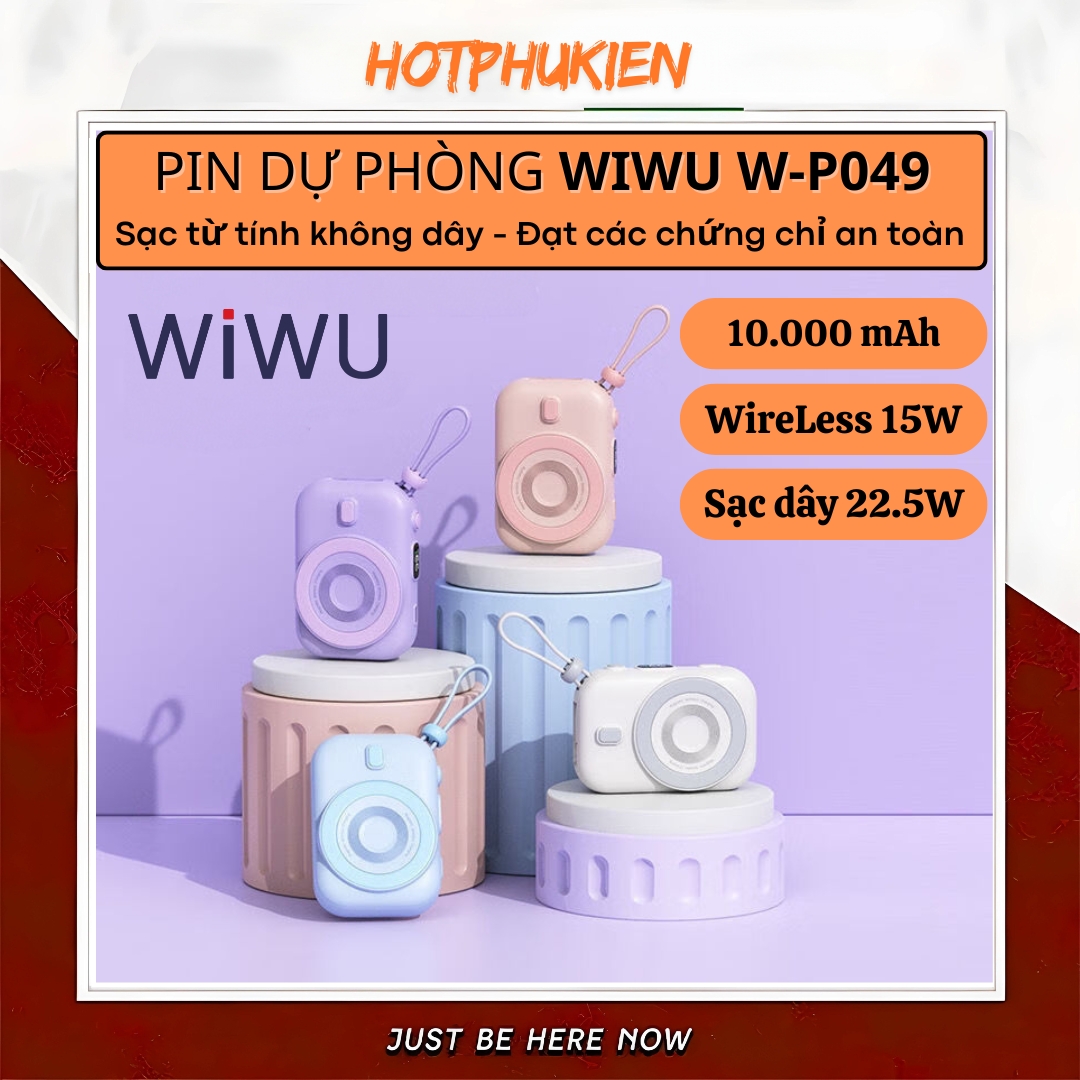 Pin sạc dự phòng không dây từ tính nam châm sạc nhanh 22.5W, dung lượng 10.000 mAh hiệu WIWU W-P049 Tích hợp dây sạc Type C, đạt tiêu chuẩn sạc quốc tế sạc cho iPhone iPad Samsung Huawei Oppo