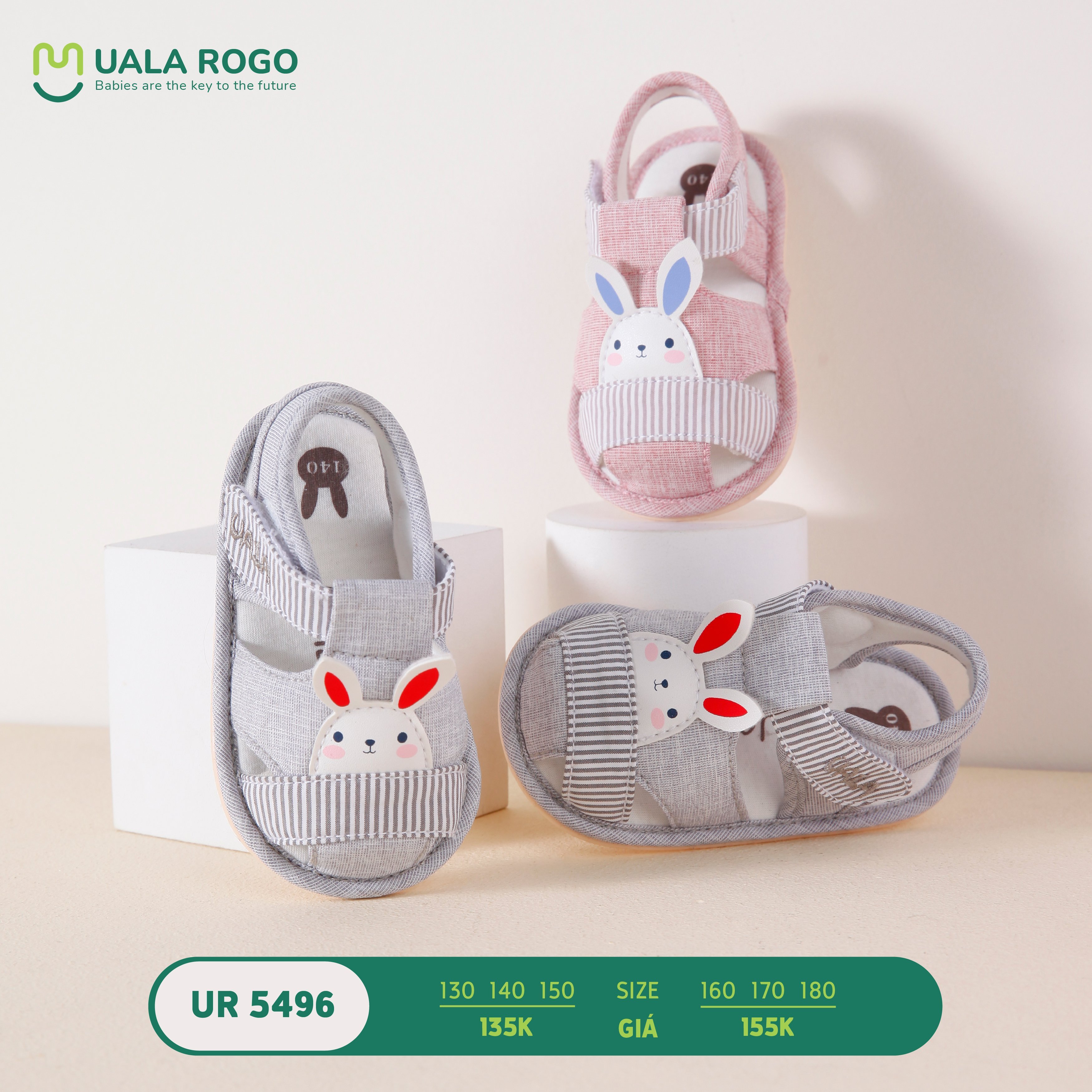 Dép tập đi đế caosu non ualarogo - thỏ trắng - ur5496