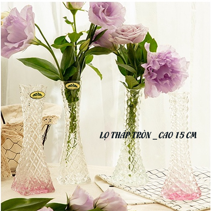 Lọ hoa thủy tinh 1 bông tháp tròn cao 15cm