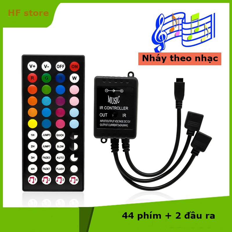 Điều khiển từ xa 44 phím ir cho đèn led dây 10m nháy đổi màu theo nhạc, bộ điều khiển đèn led dây rgb 10m kèm remote hồng ngoại 44 phím, hộp điều khiển từ xa ir phím tsing 44 dc 12v cho đèn led rgb 3528 5050 dải ánh sáng