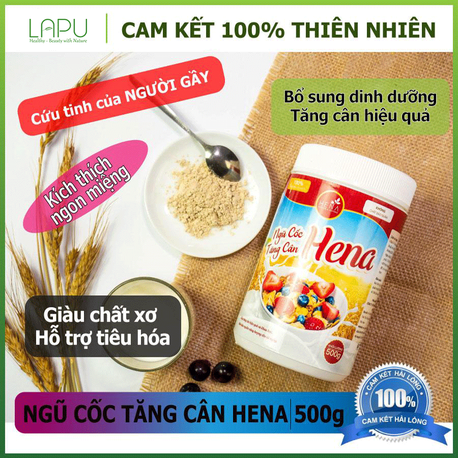 Ngũ Cốc Tăng Cân Hena 500g, Tăng Cân An Toàn Hiệu Quả, Đã Kiểm nghiệm Chất lượng, Nguyên liệu hữu cơ 100%