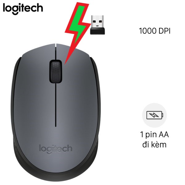 Chuột không dây logitech m170 đen tặng kèm pin aa