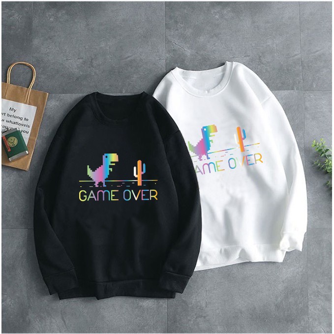 Áo sweeter nỉ trơn dài tay game over phản quang