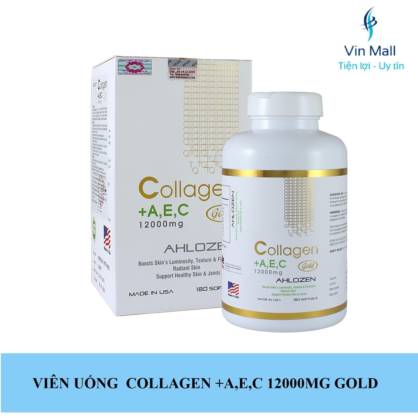 HCMViên Uống Đẹp Da Collagen AEC 12000mg GOLD Hộp 180 Viên