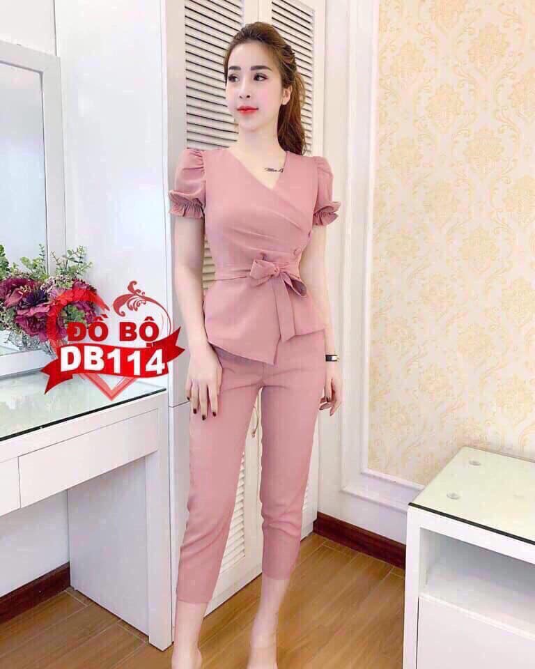 Set bộ nữ quần dài ống đứng áo tay búp nơ eo #setbonunoeotaybup